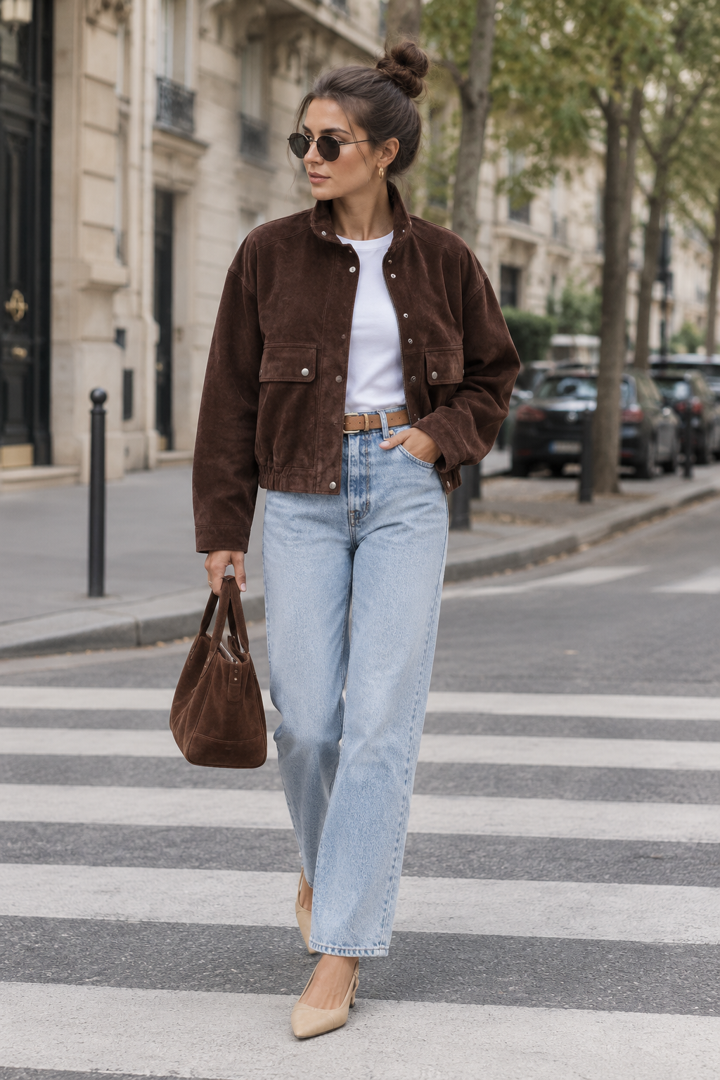 Veste courte effet daim à col montant