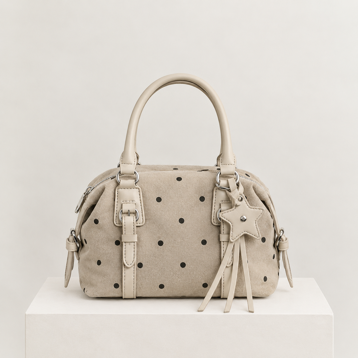 Petit Sac Carré Minimaliste à Pois – Bandoulière Polyvalente