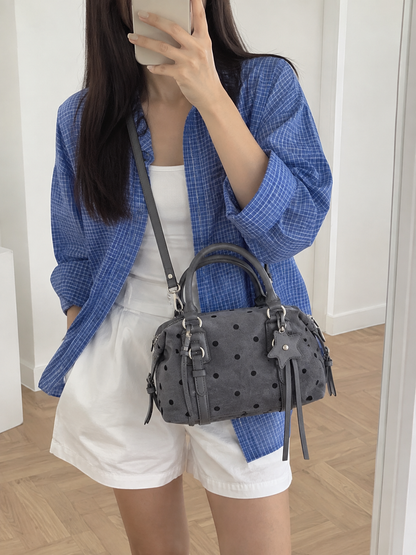 Petit Sac Carré Minimaliste à Pois – Bandoulière Polyvalente